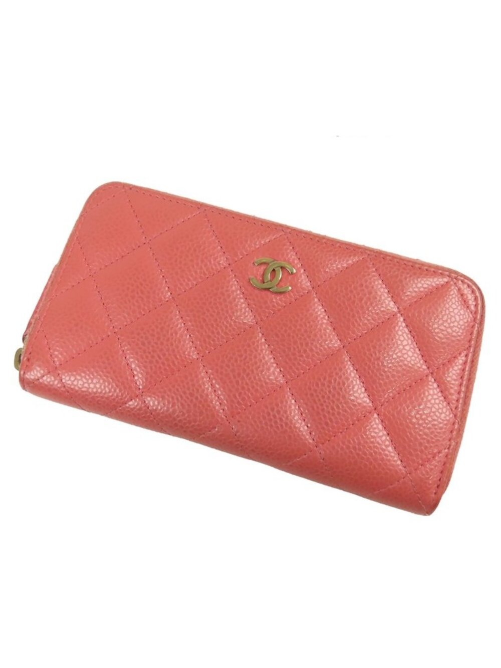 Chanel Wallet Pink Gold Caviar Leather Quilted CC Logo